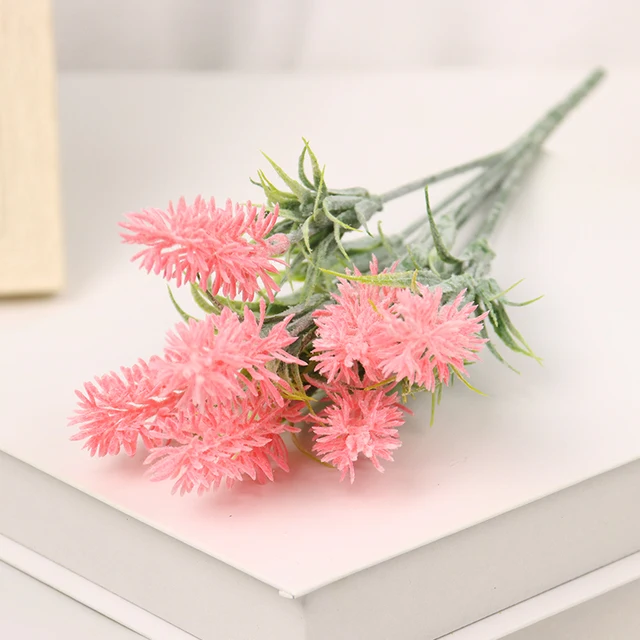 Artificial Flowers Flocked Plastic Lavender Bundle Fake Plants Wedding Bridle Bouquet Indoor Outdoor Home Kitchen Office Table JY96-red