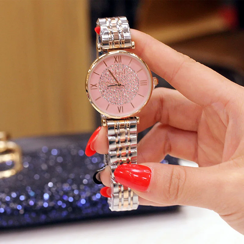 Женские наручные часы женские роскошные Брендовые женские кварцевые женские часы со стразами часы женские наручные часы для женщин Relogio feminino - Цвет: gold pink