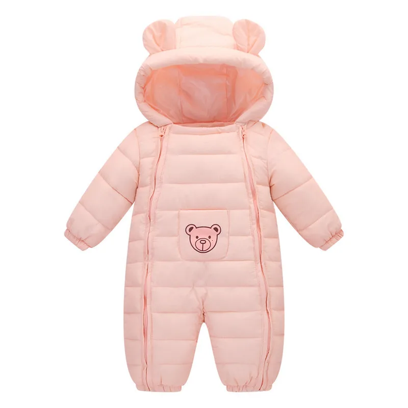 Pink Товары для малышей Bebe девочка Bebe мальчик Одежда для новорожденных Костюм для малышей толстый теплый детский комбинезон зимняя одежда комбинезон с капюшоном - Цвет: Pink