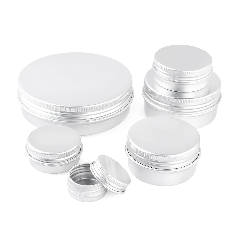 

5ml-100ml Aluminium Nail Art Cosmetic Cream Jar Tin Empty Cosmetic Tin Cans Container Screw Derocation Top Lip Balm Sample