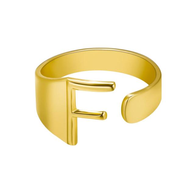Wide Hollow A-Z Letter 3Colors Metal Adjustable Opening Ring Initials Name Alphabet Female Party Fashion Jewelry
