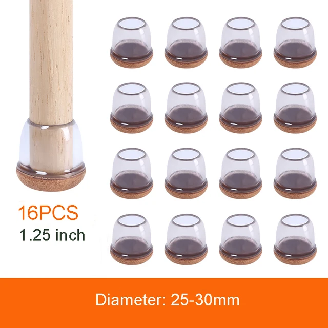 Transparent Table Chair Leg Protectors Caps Round Square for Furniture Foot Legs Cover Floor Protector with Wrapped Felt Bottom Fit leg DIA 25-30mm