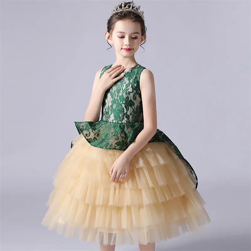 Baby Infant Elegant New Birthday Party Ceremony Princess Lace Dress Children Kids Luxury Piano Pageants Host Model Show Dresses