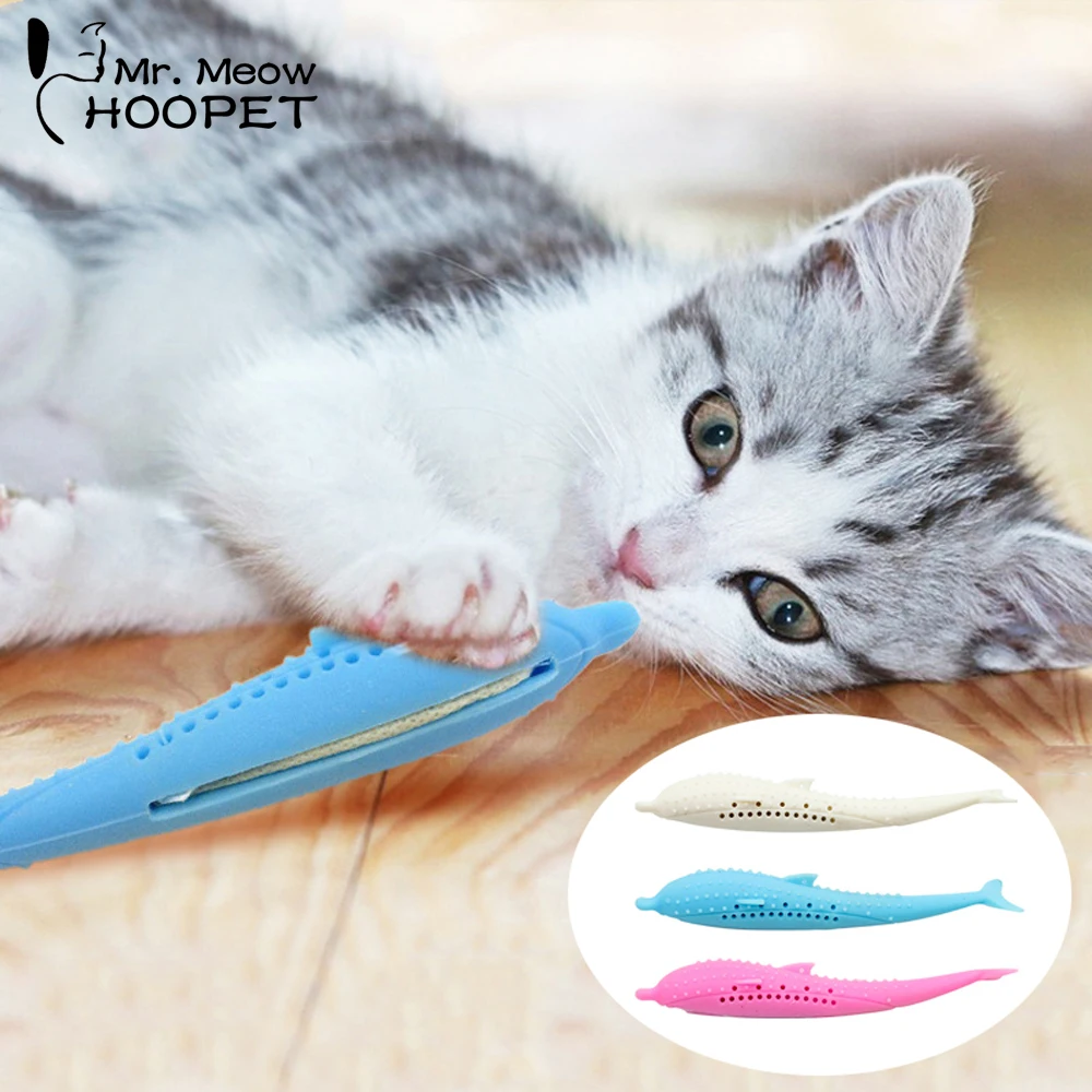 

Hoopet Fish Shape Toys With Catnip Soft Cat Toothbrush Teeth Tool Clean Teeth Cat Kitten Chew Interactive Toy