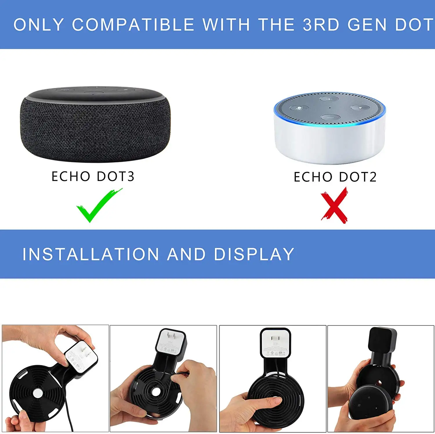 Розетка настенный держатель подставка вешалка для Dot 3-го поколения, управление шнуром для ваших умных домашних динамиков, скрывает грязные провода