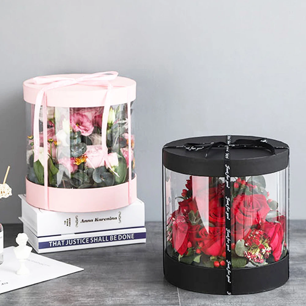

Korean Crystal Round Clear PVC Flower Boxes Wedding Birthday Gift Packaging Home Office Craft Dustproof Exhibition Storage Box
