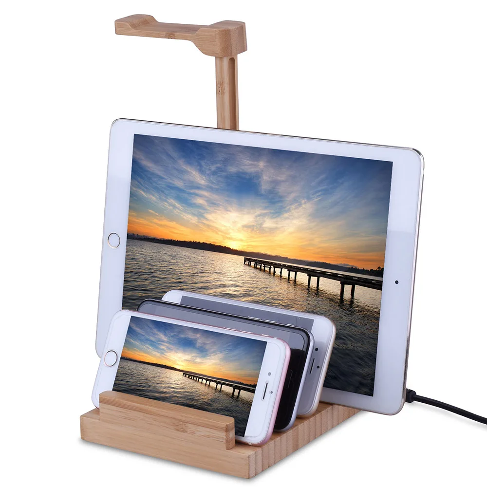 Headphone stand Wooden Headset holder Universal Desk Display hanger with USB Interface EU Plug Cable Good Qualtiy Fashion 1pc