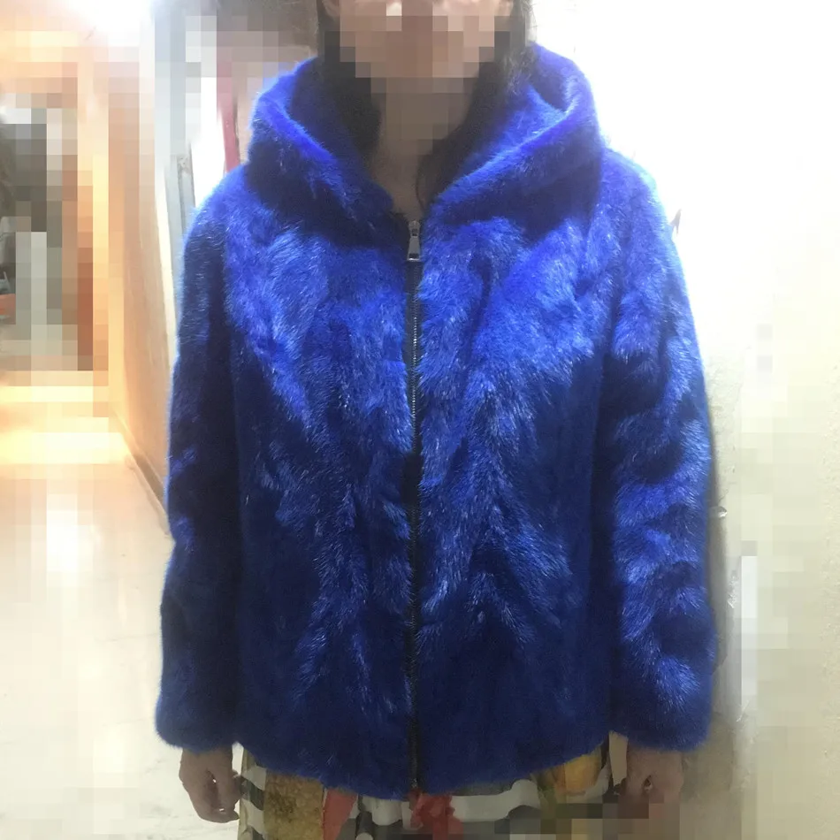 navy blue Женская шуба из натурального меха норки, верхняя одежда с капюшоном - Цвет: navy blue