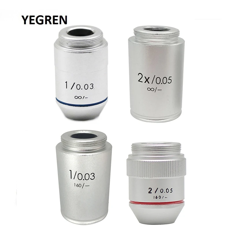 1X 2X Achromatic Objective Lens Infinity Objective for 195 Biological Microscope Accessories with RMS Thread Low Magnification