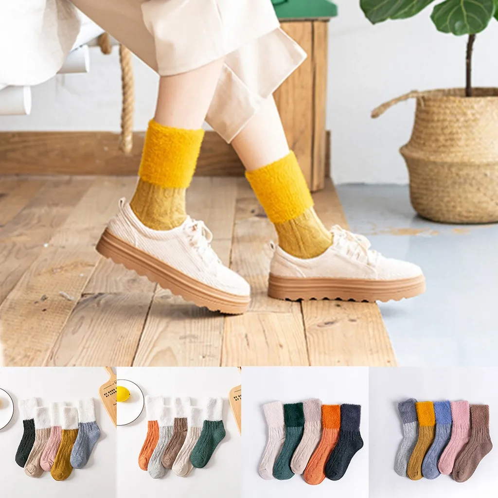 Женские носки с забавным милым принтом Harajuku, корейские японские носки, женские модные однотонные толстые шерстяные носки, носки для скейтборда