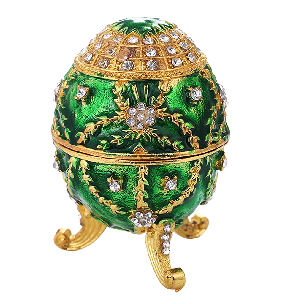 Зеленая эмаль Faberge Пасхальная коробка-яйцо для ювелирных изделий свадебное кольцо контейнер для хранения