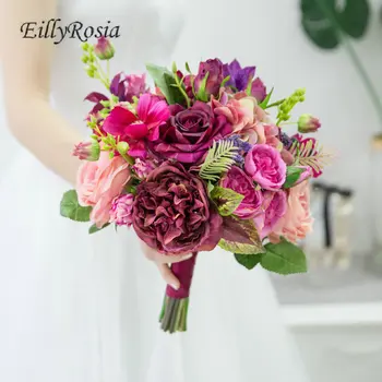 

Vintage Wedding Flowers Pink Dark Red Burgundy Gothic Bridesmaid Bouquet Rose Fleur Mariage Wedding Decoration
