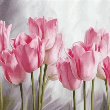 

Full Diamond Painting Pink Tulips Diy Diamond Embroidery Flower Series Decoration Painting For The Living Room a Good Gift For