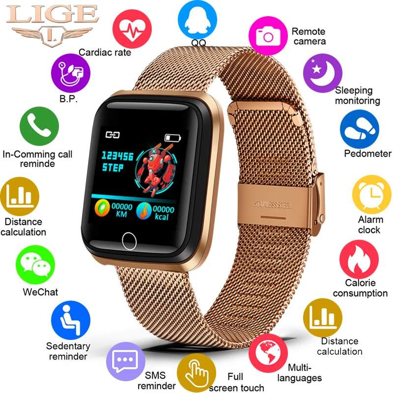 

LIGE New Smart Watch Men Women Heart Rate Monitor Blood Pressure Fitness Tracker Smartwatch Sport Watch For IOS Android Phone