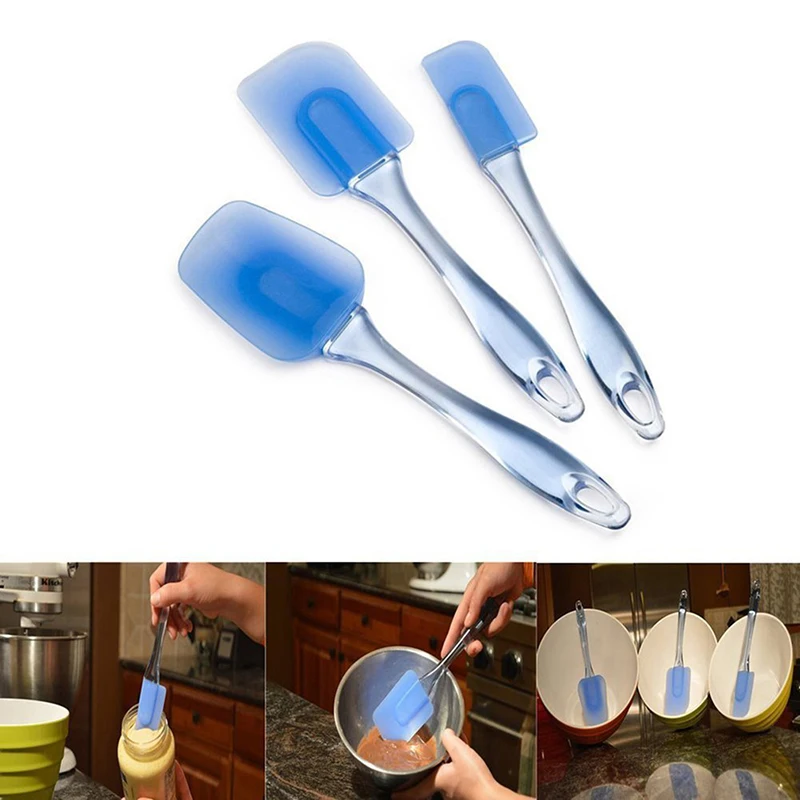  3 Pcs Blue Baking Tools For Cake Silicone Spatula Three Transparent Blue Cream Baking & Pastry Spat