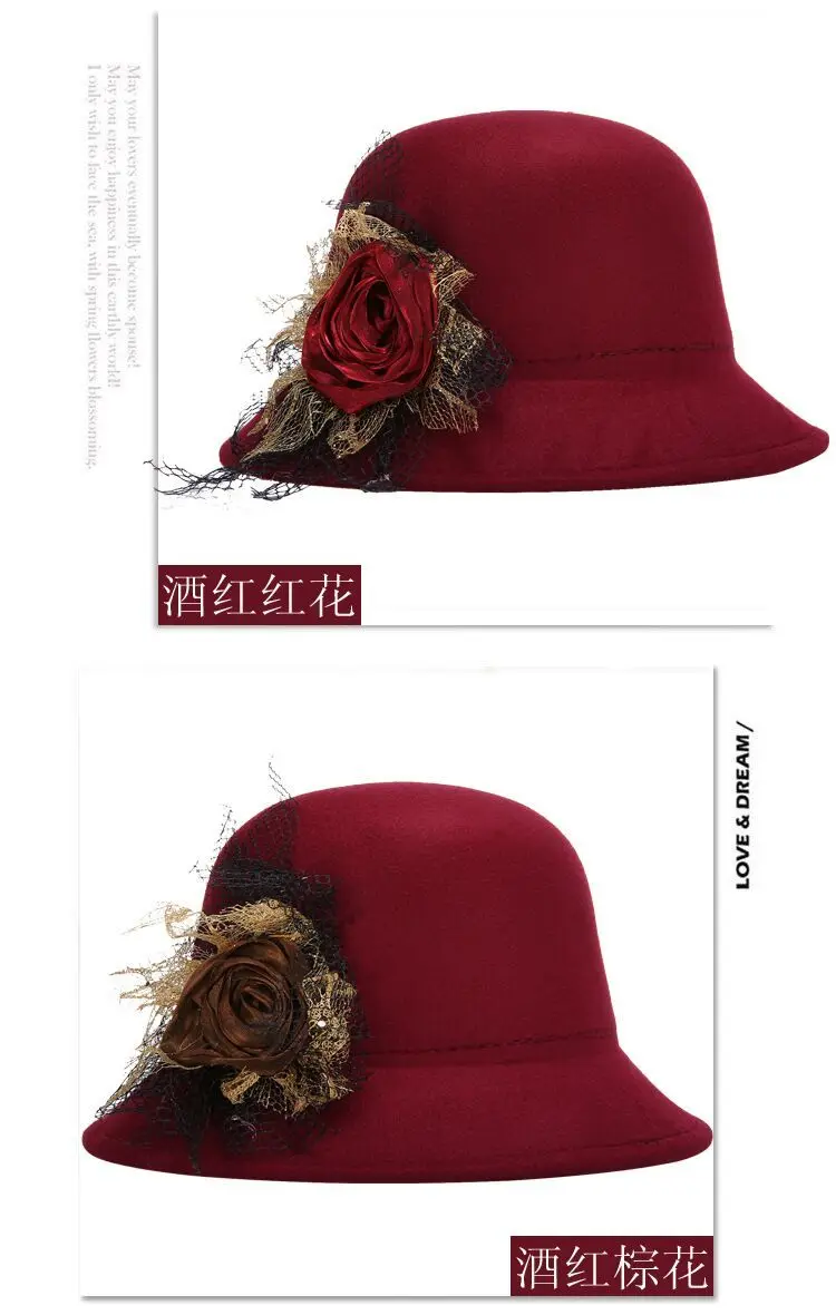 Новинка, модные брендовые женские шляпы с цветами, фетровые шляпы, Осень-зима, шапки-котелки, кружевные шерстяные кепки, супер теплые Элегантные цветы