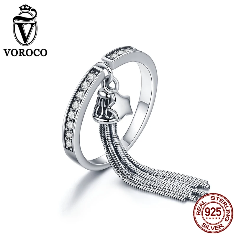 Женское кольцо с бахромой VOROCO ювелирное изделие из 100% стерлингового серебра 925