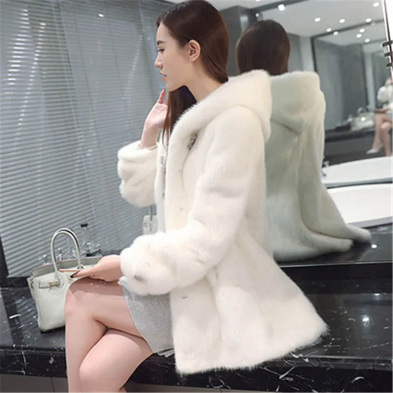 Норковая шуба,, искусственный мех, зима, новинка, плюс размер, 7XL, свободная, с капюшоном, высокого класса, длинная норковая бархатная шуба, толстая, теплая, женская верхняя одежда - Цвет: white