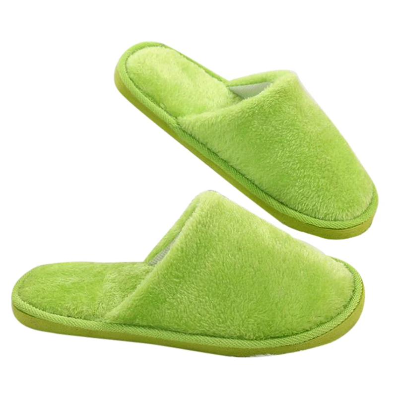 Green Женские и мужские тапочки; мужские теплые домашние плюшевые мягкие тапочки; нескользящие зимние комнатные тапочки; chaussures femme - Цвет: Green