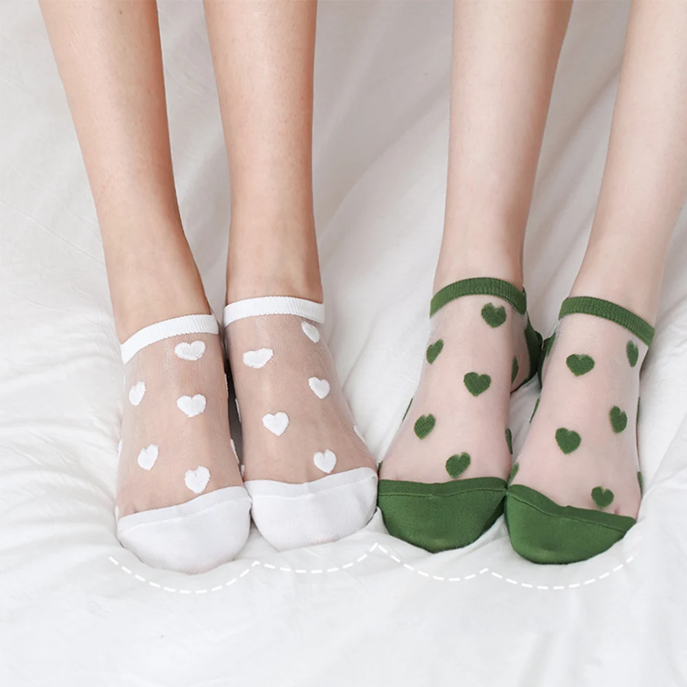 1 Pair Women Invisible Socks Summer Style Thin Women Transparent Love Heart Jacquard Ankle Socks Women Breathable Socks