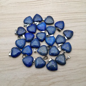 

Fashion 24pcs 15MM Lapis lazuli heart Pendant Necklace for jewelry making Charm gift Earrings accessories wholesale