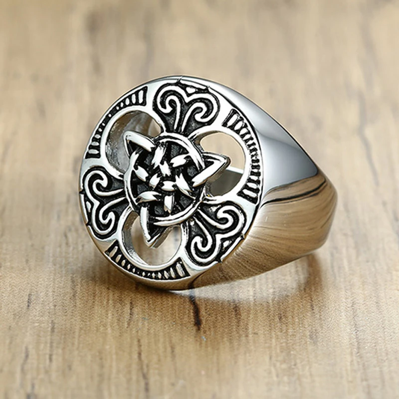 

Silver Men's Celtic Knot Ring Wedding Brands Stainless Steel Bague Biker Vintage Bijoux Wholesale Claddagh Irish Jewelry