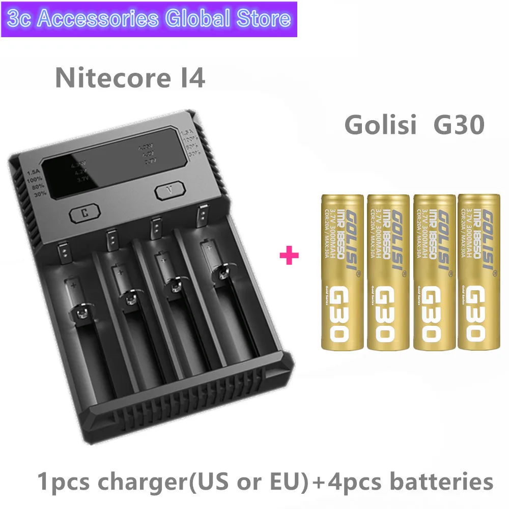Black Golisi 4 шт. G30 IMR 18650 3000 мАч 30A E-CIG аккумуляторная батарея VAPE с Golisi O4 интеллектуальное зарядное устройство 2A Быстрая зарядка - Цвет: Black
