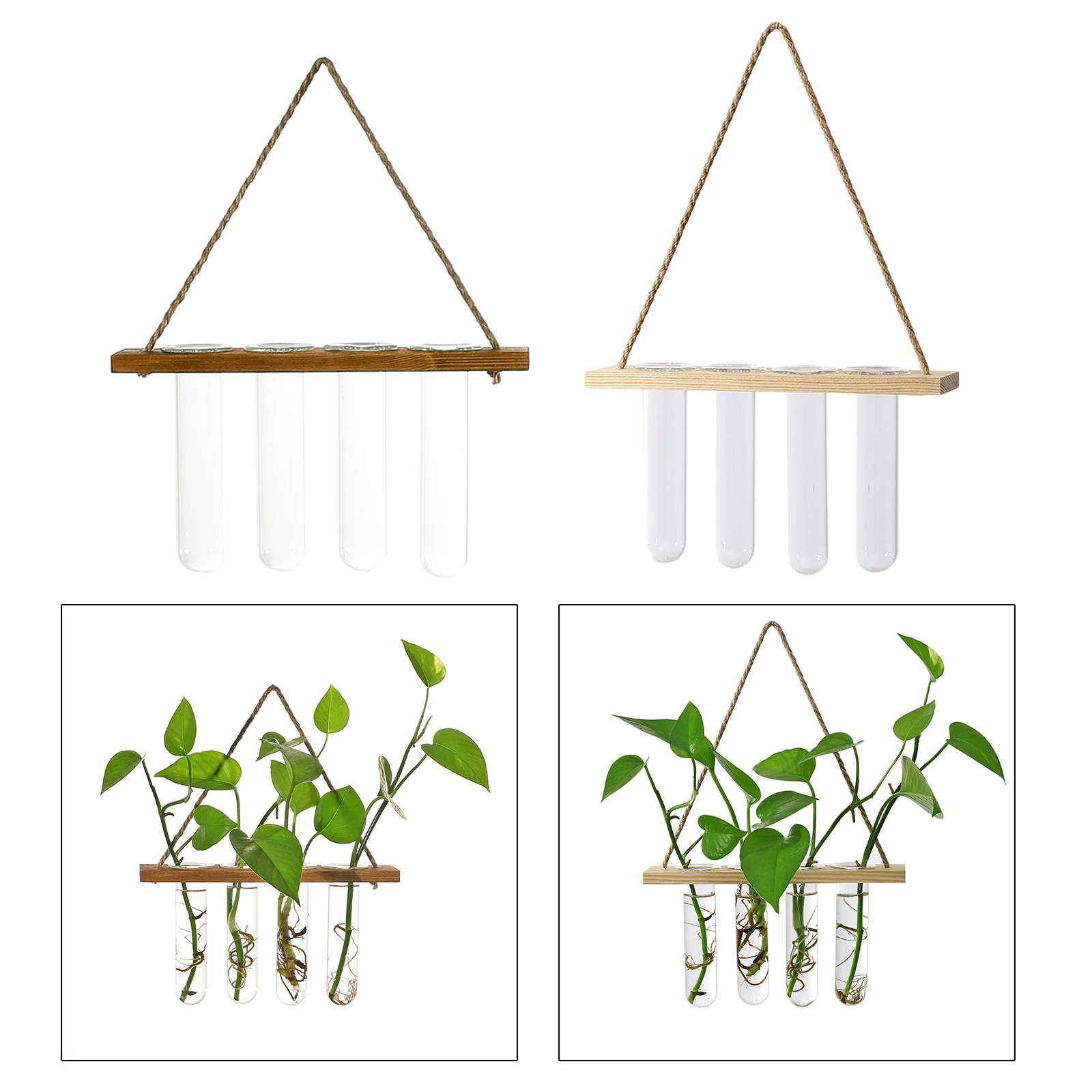 Glass Hanging Planter Terrarium Plants Wood Hanger Test Tube Vase Natural