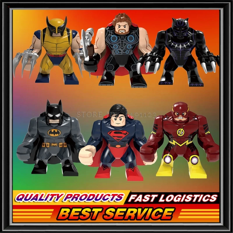 

Marvel DC Big Figures Batman Superman The Flash Thor Woverine Figure Building Blocks Captain Marvel Super Heroes Avengers Toys