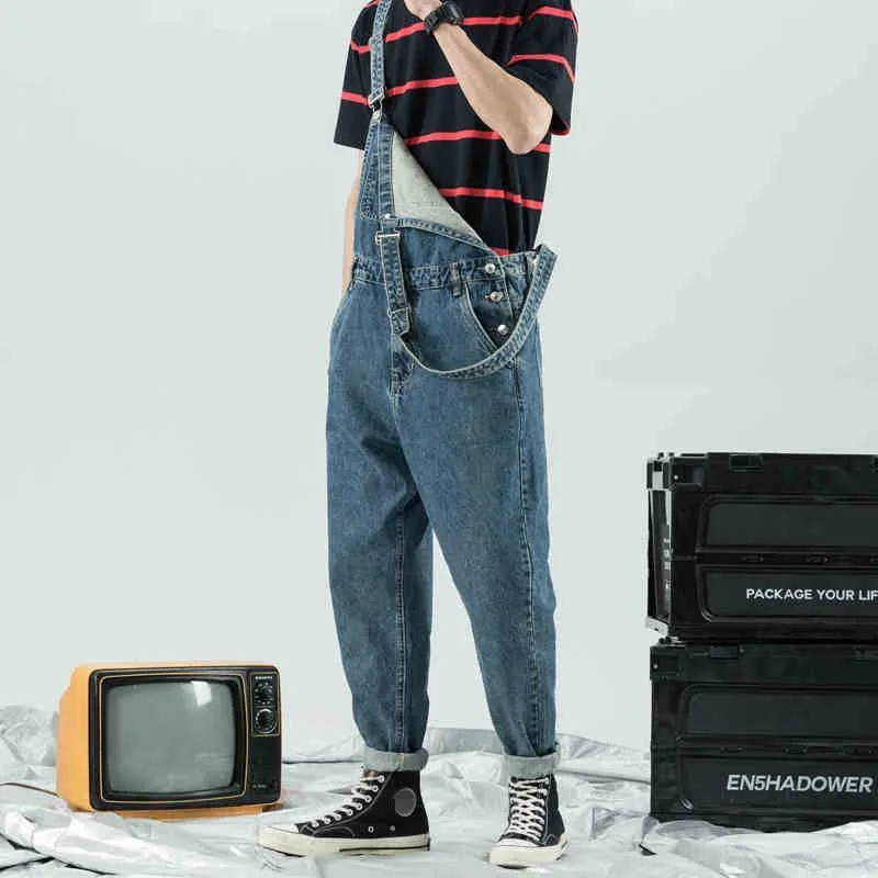 Мужской джинсовый комбинезон Slim Fit колледж винтажные джинсы брюки-карго Брюки бойфренд Харадзюку стиль молния шаровары Blue синий
