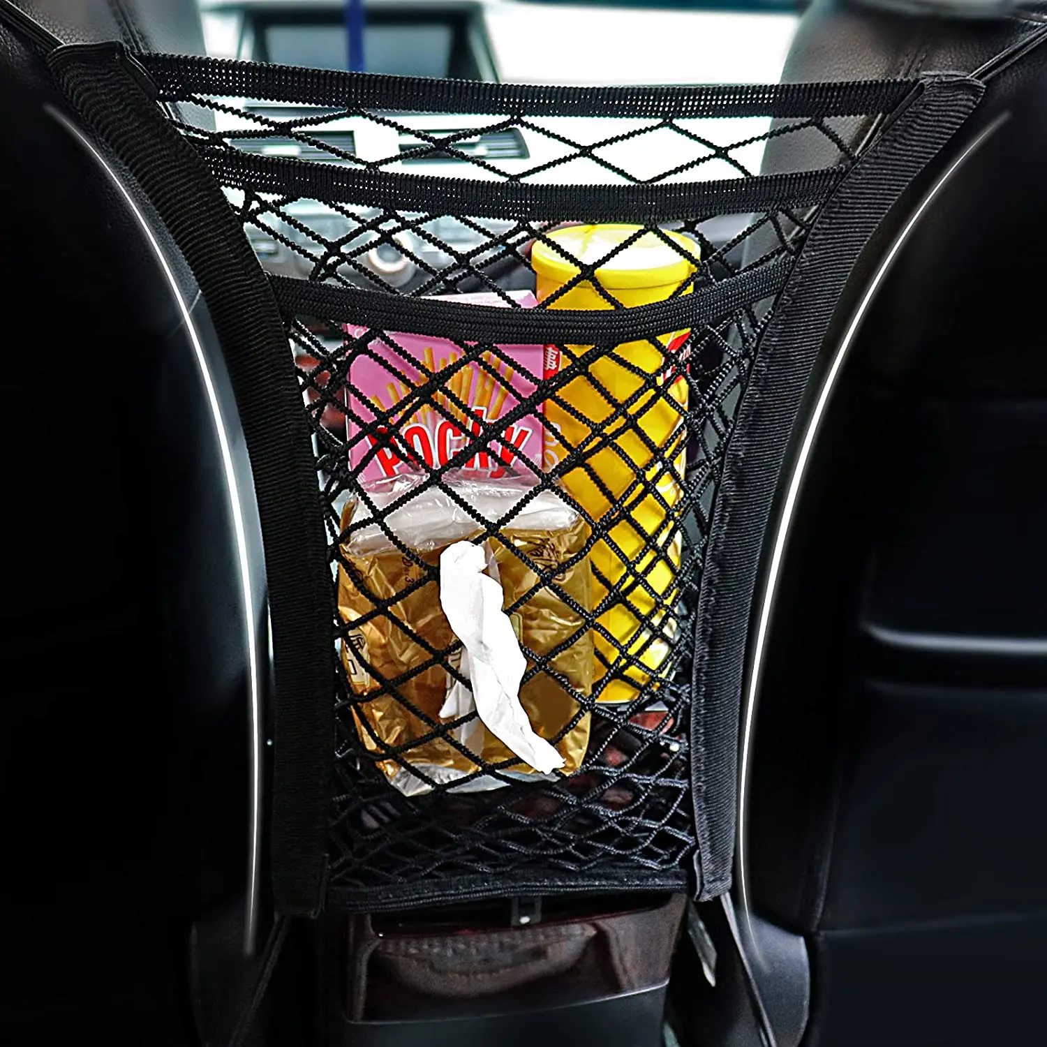 

Car 3-Layer Organizer Net Mesh Trunk Goods Storage Seat Back Stowing Tidying mesh in Trunk Bag Pet Barrier Net of Backseat