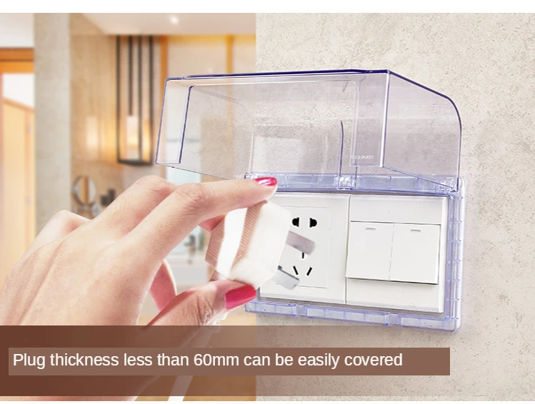 Selbstklebende wasserdichte Box, doppelt, 86 mm, universelle transparente Schaltsteckdose, Staubschutz, Badezimmer, Küche, Steckdose, spritzwassergeschützte Box – Detail 9