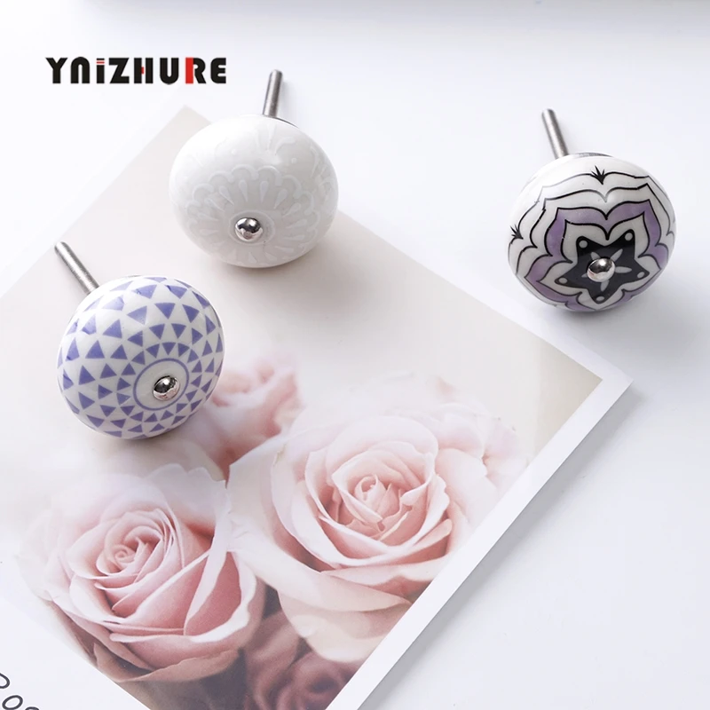 Pastoral style Painted Ceramic 40mm Round Bedroom Cabinet Door Drawer Kitchen Handle Drawer Furniture Box Knobs ► Photo 3/6