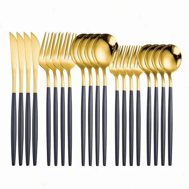 $US $23.84 Kitchen Tableware 20pcs Stainless Steel Cutlery Set18/10 Black Gold Dinnerware Set Spoon Fork Knife Dinner Set Complete Flatware