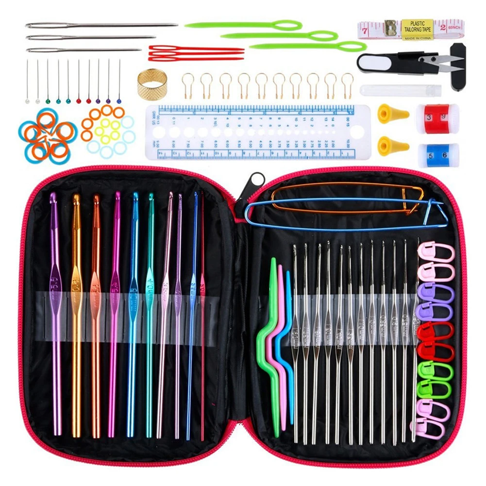

DIY Crochet Hooks Needles Stitches Knitting Craft Case Crochet Set DIY Needle Arts Craft Scissors Stitch Markers Sewing Tools