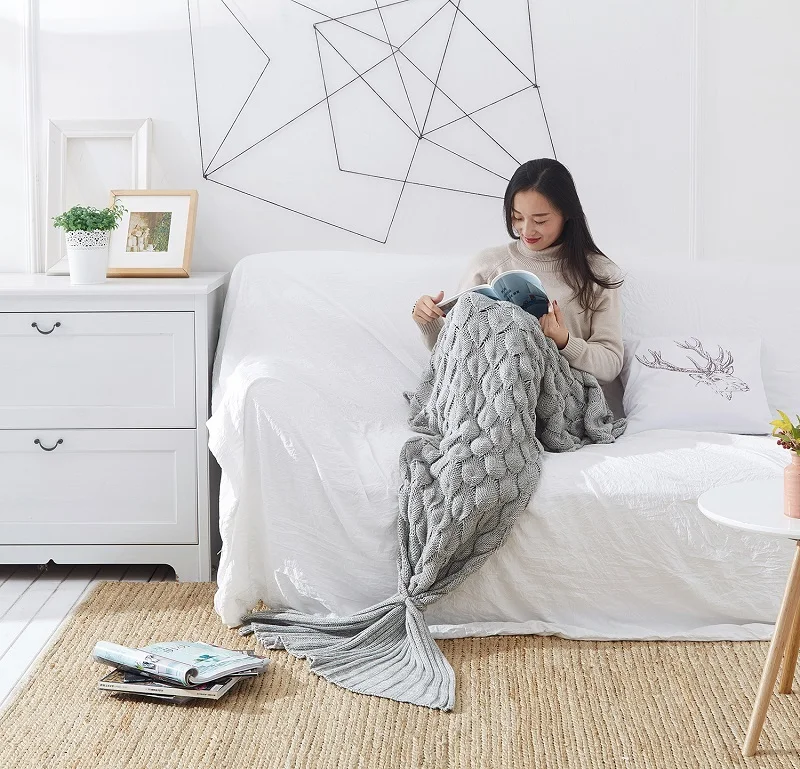 Одеяло с русалочкой, однотонное вязаное одеяло, домашнее одеяло для кровати, офиса, дивана, персонализированное одеяло