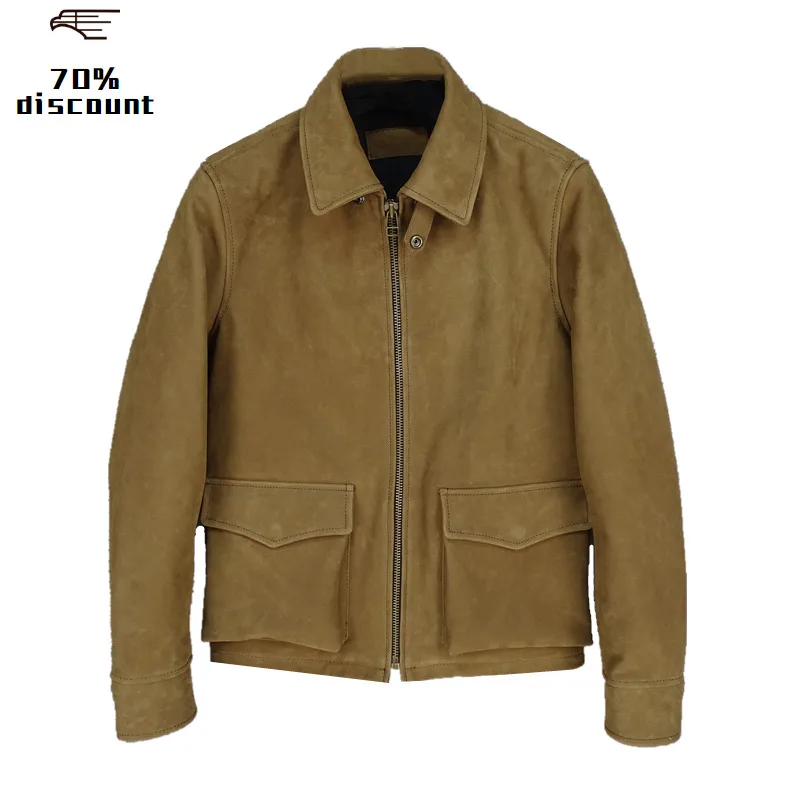 

2020 Light Brown Men Military Pilot Leather Jacket Plus Size XXXXL Genuin Thick Cowhide Winter Warm Russian Aviator Leather Coat