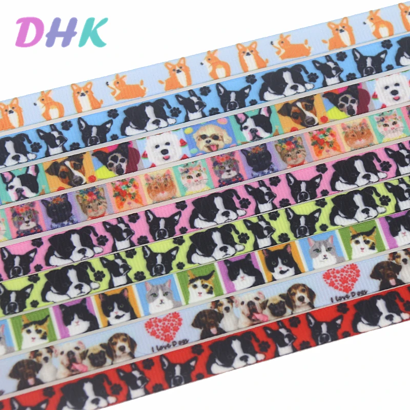 Love dog cat animal printed grosgrain ribbon 3/8'' 5yards Accessory hairbow headwear DIY decoration 9mm C1829