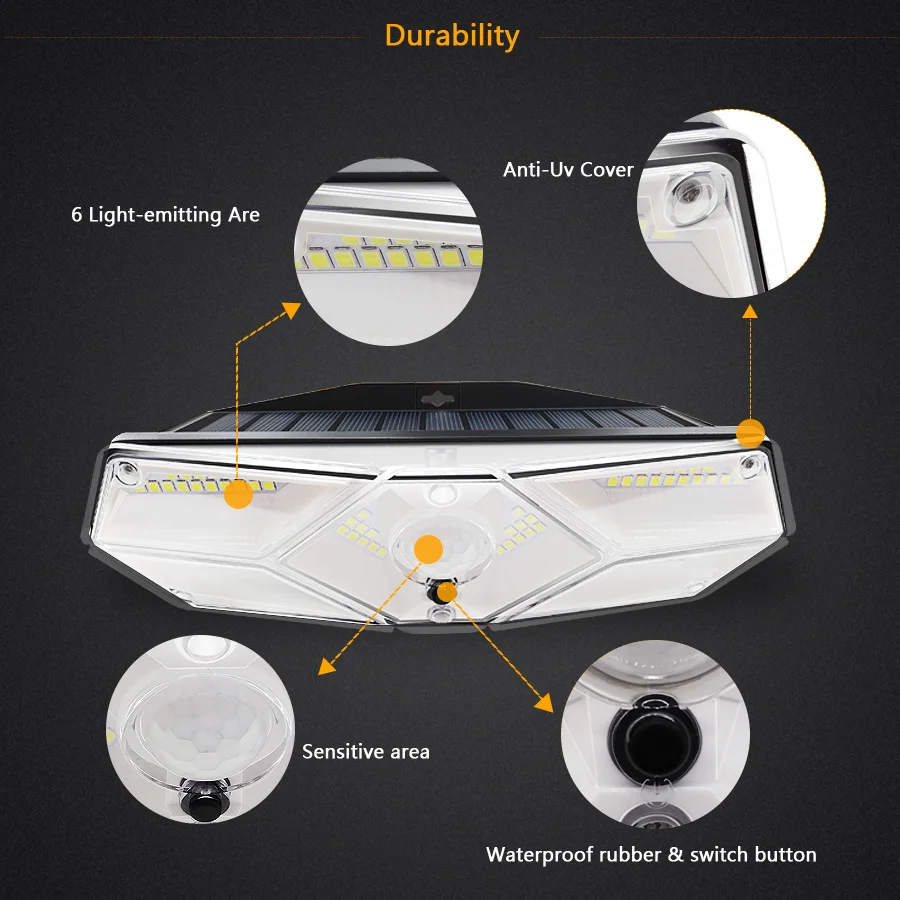 Solar Lamp 100 104 118 LED Solar Light Outdoor Powered Sunlight Waterproof PIR Motion Sensor Street Light for Garden Decoration (1)