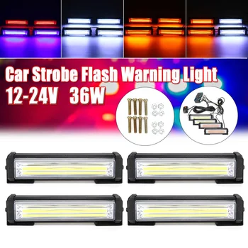 

New 4Pcs Universal 12V-24V Car COB Strobe Flash Warning Lights 36W One For Four Car FlashingLight