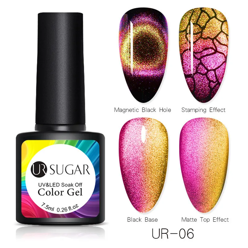 Ur Sugar 7,5 мл светящийся Магнитный 3D Гель-лак для ногтей с эффектом «кошачий глаз» лак звездный блеск Гель-лак замачиваемый УФ-гель лак на черной основе - Цвет: 6