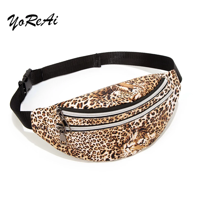 

Korean Cool Leopard Waist Belt Bag New Printed Banana Female Double Zipper Shoulder Ladies Shell Chest Bag Women's Fanny Pack