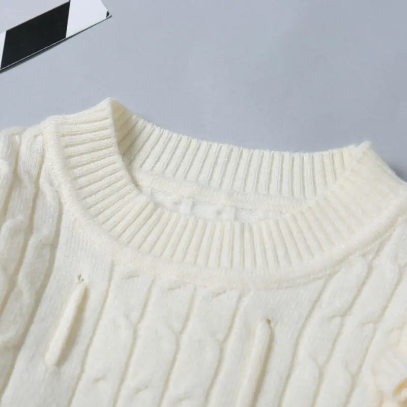 Fall Autumn Winter 1-5Y Children Baby Girl Ruffle Knitted Sweater Warm Cardigan Pullover Outwear Warm