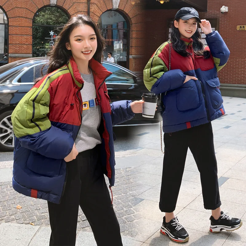 

Photo Shoot Men And Women Celebrity Style down Jacket Women's Short Korean-style Students Loose-Fit Joint down Coat BF Cotton-pa