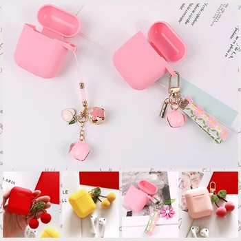 

For Airpods 2 For Airpods Pro Cover luxury Cherry keychain Silicone Earphone cover For Air pods 2 keyring Accessories Case