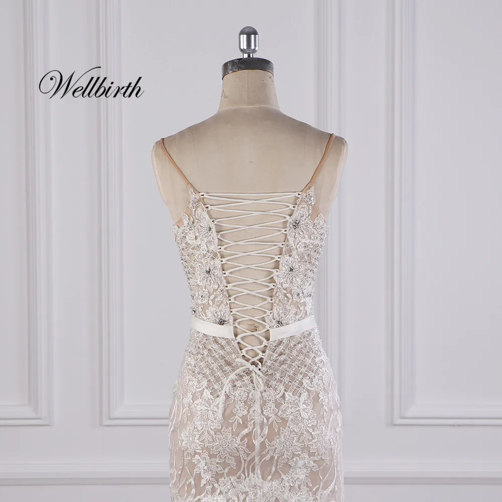 Реальное изображение Wellbirth Vestido de novia роскошное свадебное платье с v-образным вырезом и рукавами-крылышками JC022