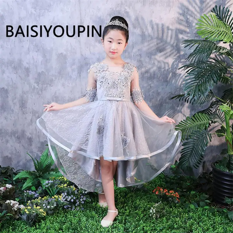 Г. Платья для девочек с круглым вырезом и цветочным узором; Robe de Soiree Hi Low короткая длина до лодыжки, рукав с аппликацией - Цвет: same as Image