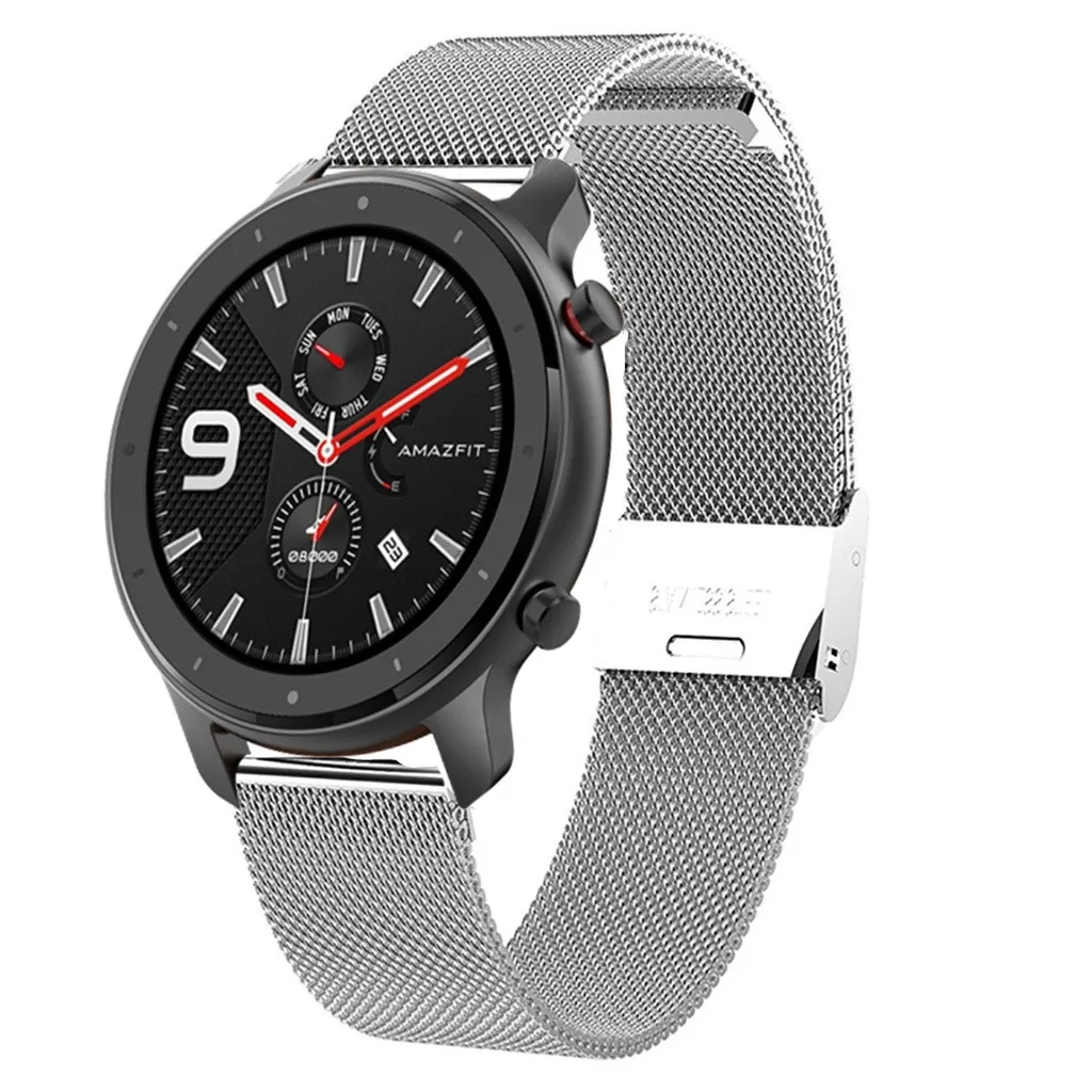Сменные часы ремешок на запястье для Huami AMAZFIT GTR Смарт-часы 42 мм Новая мода нержавеющая сталь роскошный черный серебристый