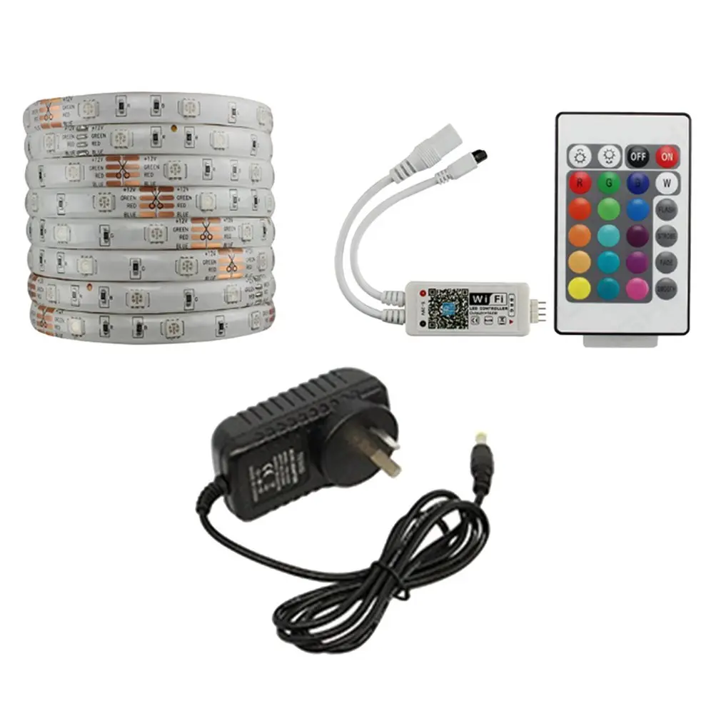 30 LEDs/m Waterproof LED Strip Light Set Smart Control RGB Colorful with 24 Keys Remote Control+Power Adapter+Wifi Control - Цвет: AU Plug