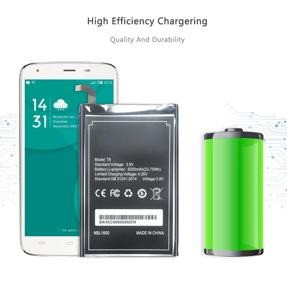 Запасная батарея для мобильного телефона Для DOOGEE T6 PRO/HOMTOM HT6 6250 мА-ч